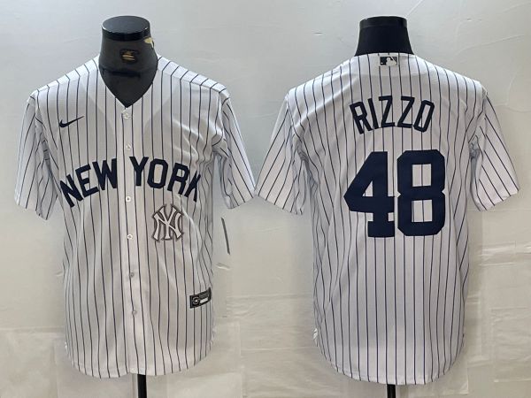 Men New York Yankees 48 Rizzo White Stripe Game Nike 2024 MLB Jersey style 2